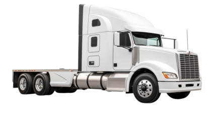White Flatbed Semi Truck for Logistics and Transportation Stock Photo