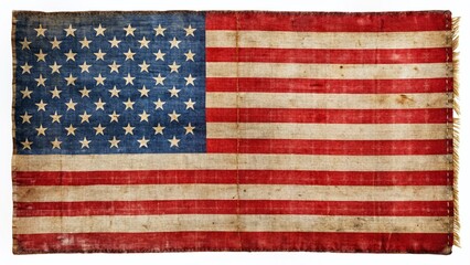 Naklejka premium Panoramic Vintage American 48-Star Flag Isolated on White Background