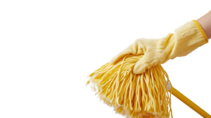 Hand holding mop on transparent background


