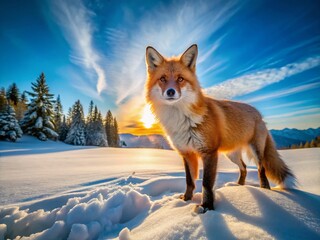 Obraz premium Panoramic Winter Wonderland: Majestic Red Fox in Deep Snow