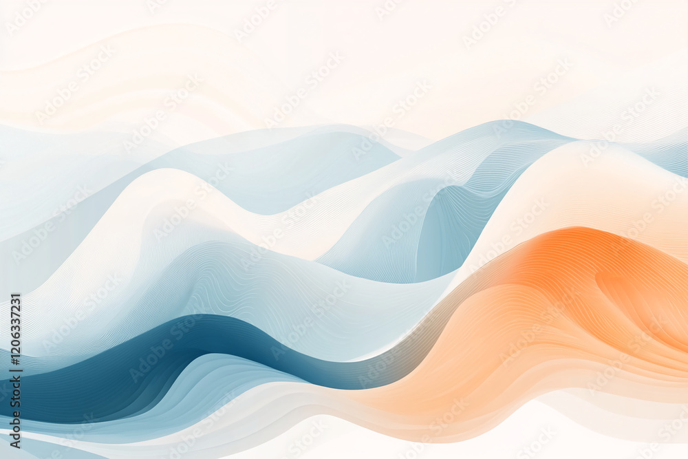 Aufkleber Soft waves of blue and orange blend seamlessly across a tranquil background in this abstract composition