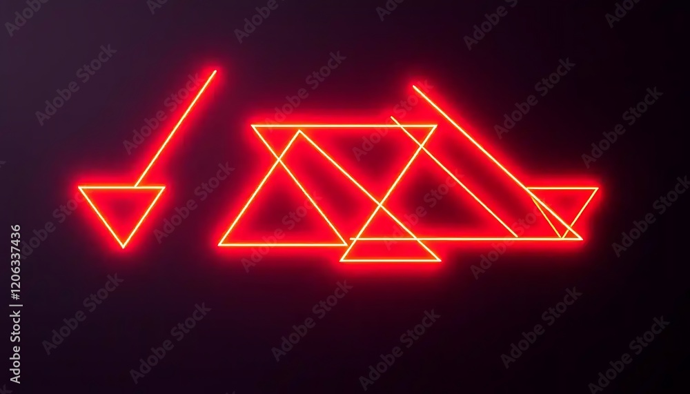 Poster red neon triangles and lines form abstract art