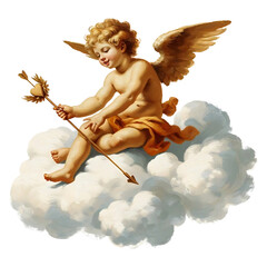 Cherub on Cloud Holding Heart-Shaped Arrow