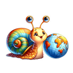 Smiling Snail Beside a Globe