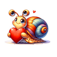 Happy Snail Holding a Red Heart