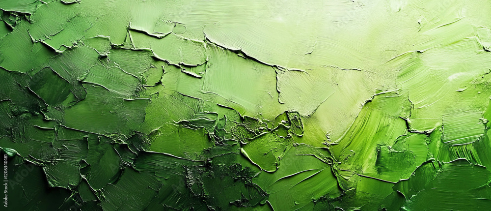 Poster exploration of texture and color in various shades of green paint on a smooth surface