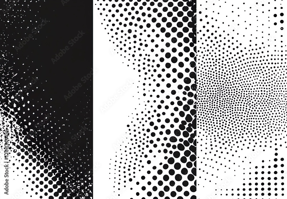 Poster halftone textures patterns with black dots gradient gray