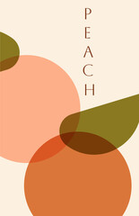 Abstract art background with peach fruit, peach tea, packing. Luxury minimal style wallpaper with art flower and botanical leaves, Organic shapes. Vector background for banner, poster and packaging.