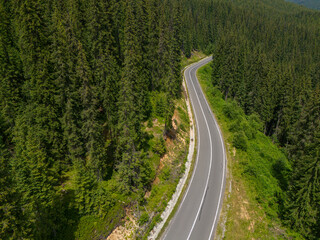 Winding mountain road, aerial view