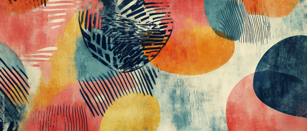 Poster vibrant hand-drawn patterns create a dynamic visual texture showcasing varied shapes and colors