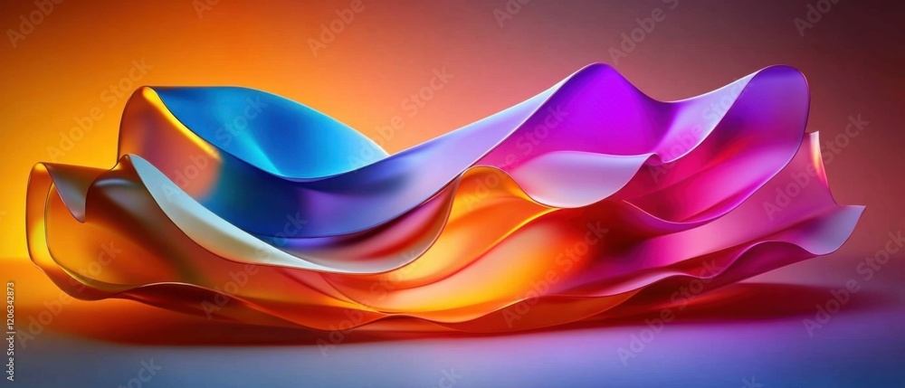 Wall mural abstract flowing colorful ribbons with vibrant gradient, smooth curves and dynamic shapes, 3d render