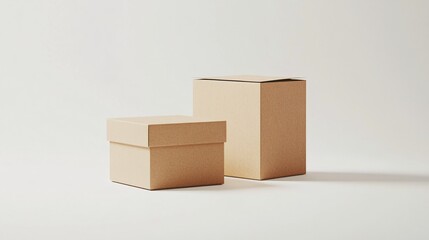 Two closed cardboard boxes standing on white background