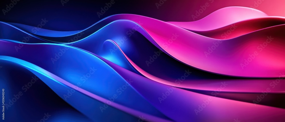 Wall mural abstract 3d fluid waves with vibrant blue and pink gradient colors, smooth flowing shapes, and dynam