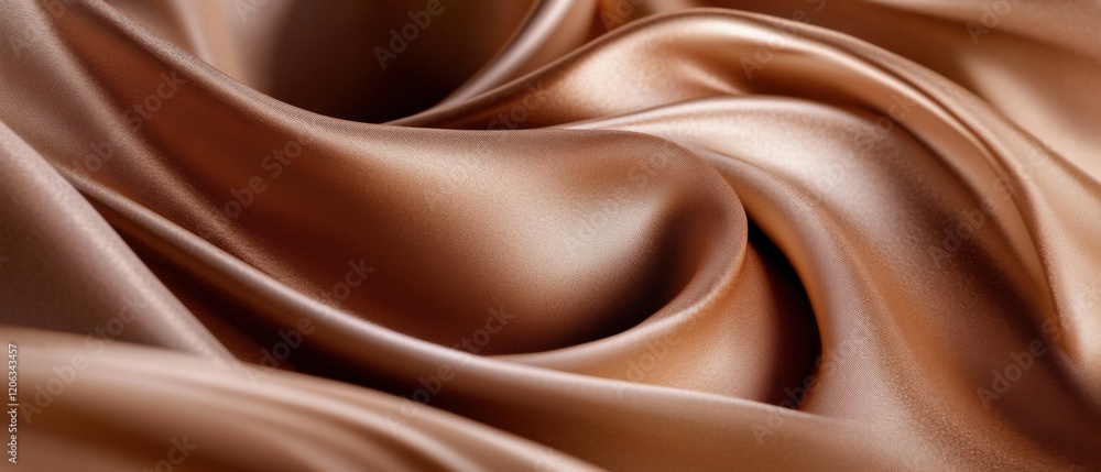 Poster luxurious flowing bronze silk fabric with soft folds and smooth texture, creating an elegant and sop