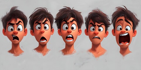 A series of cartoon-style portraits showcasing diverse hairstyles and expressions of youthful characters