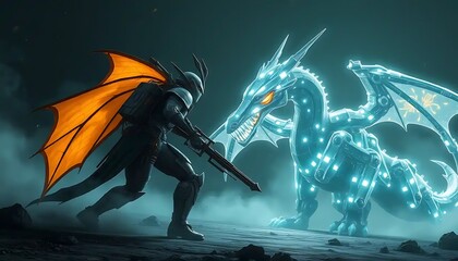 Winged Warrior Faces Mechanical Dragon In Epic Battle