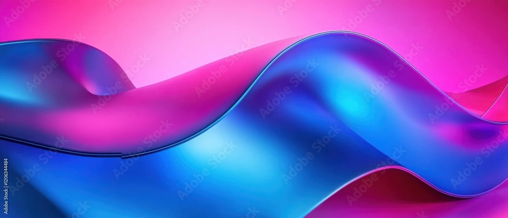 Aufkleber abstract 3d render of flowing blue and pink waves with smooth gradient and metallic texture modern b