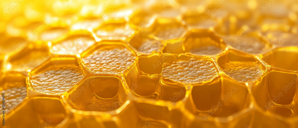 Poster detailed view of honeycomb texture highlighting hexagonal cells and waxy structure