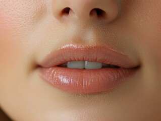 Naklejka premium Close-Up of Glossy Lips with Radiant and Smooth Skin Texture 26