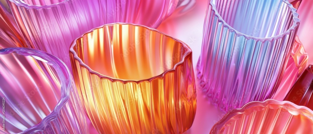 Poster abstract closeup of colorful glass containers with wavy texture and vibrant gradient colors concept 
