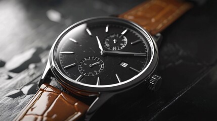 Fototapeta premium Luxury wristwatch showing time on dark background