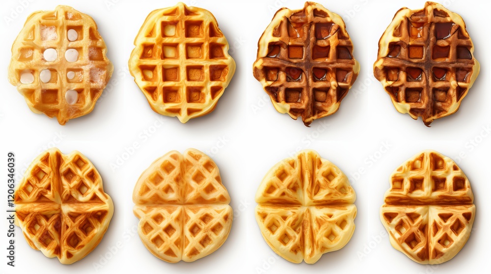 Poster deliciously arranged waffles showcasing different toppings and textures. generative ai