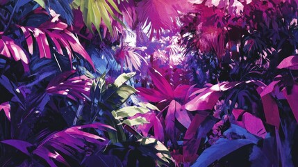 Vivid Tropical Foliage Artistic Painting Impression