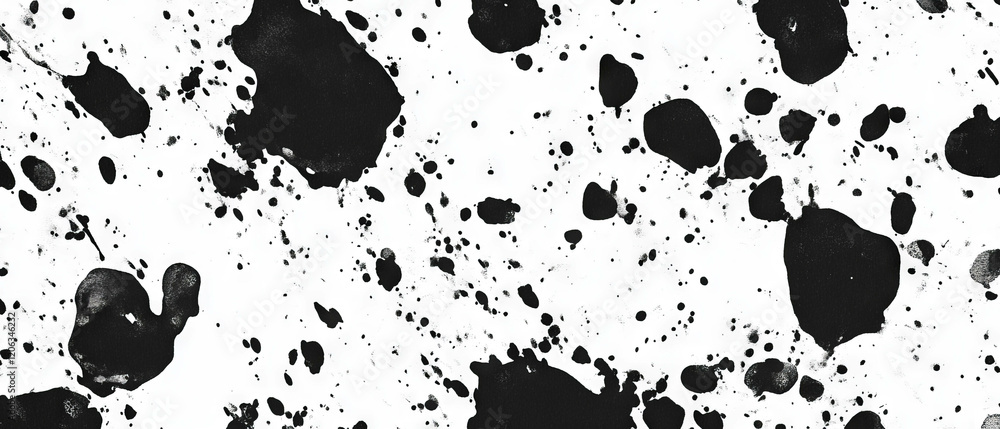Poster ink blots create an abstract pattern with unique shapes and varied sizes on a white background