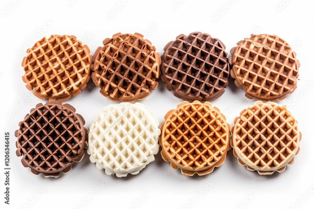 Poster delightful assortment of colorful waffles arranged in a tantalizing pattern. generative ai