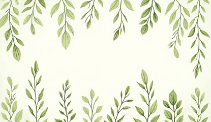 Fototapeta premium Green plant and leafs pattern. Pencil, hand drawn natural illustration