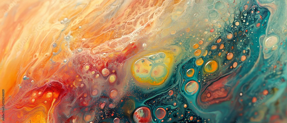 Poster exploration of varied textures in ink on canvas creating vibrant abstract patterns