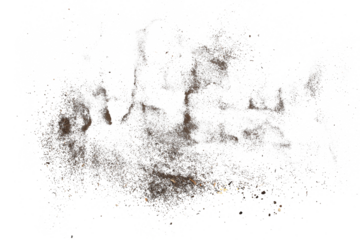 Dirt, soil pile flying isolated on white background