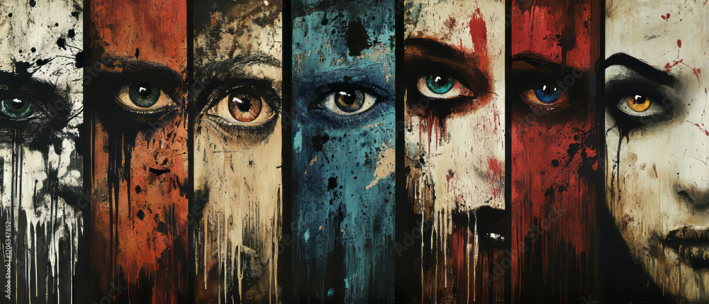 Poster textured display of ink stains and permanent marks in varied colors on different surfaces