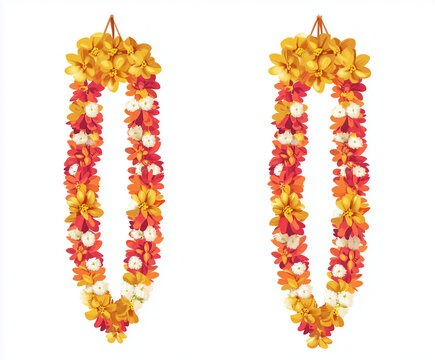 Indian flower garland mala for wedding ceremony. Traditional decoration for couple. Isolated on white vector illustration