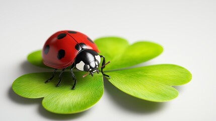 Fototapeta premium ladybug on green leaf