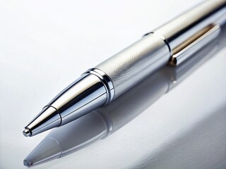 Fototapeta premium Sleek Silver Pen Close-up: Professional Stationery, High-Detail Macro Shot
