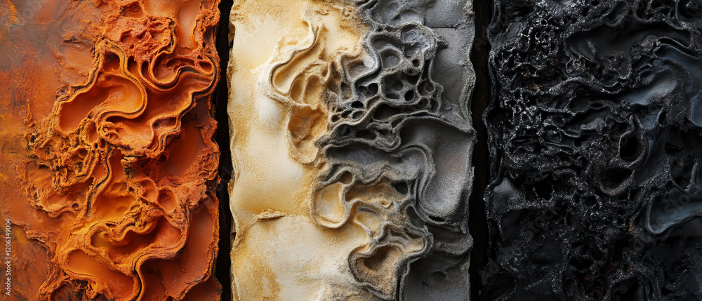 Poster exploring the artistic texture of ink applied with a sponge showing varied patterns and colors