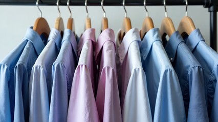 a large number of handkerchiefs on hangers after dry cleaning or washing and ironing