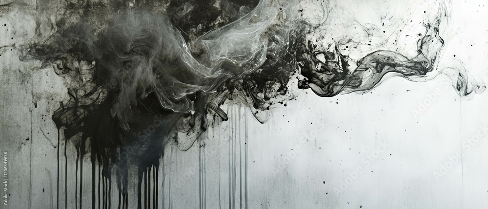 Poster Exploring the fluid dynamics of ink mixed with water and soft colors on a textured canvas