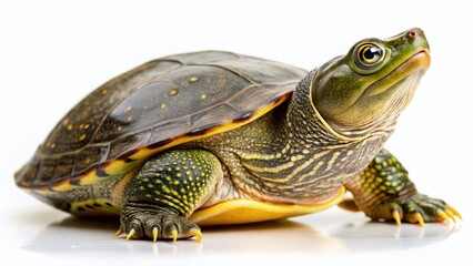 Obraz premium Softshell Turtle Side Profile, White Background, Reptile Texture Stock Photo