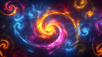 A chaotic array of neon-colored, intertwined spirals on a dark background, representing dynamic energy flow
