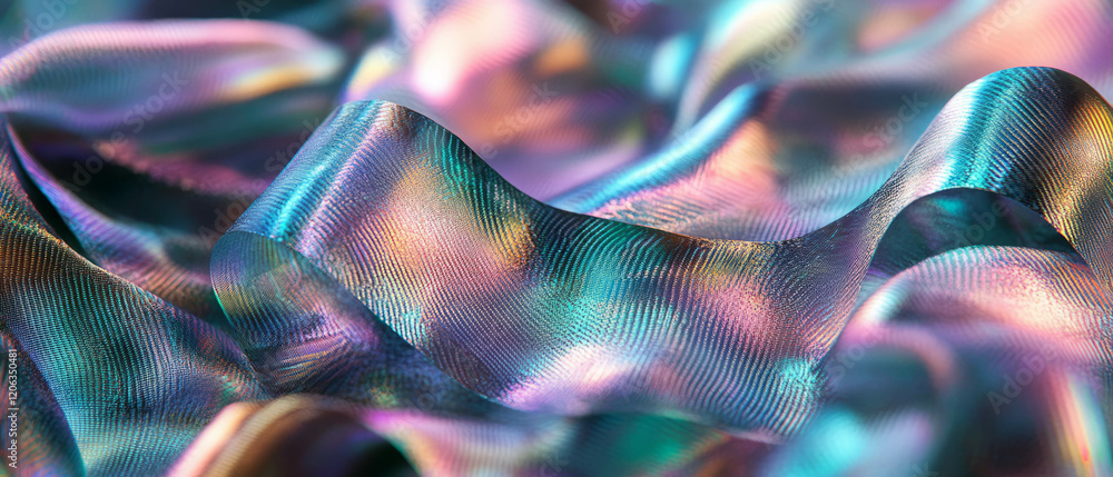 Poster beautiful iridescent ribbons with shifting colors creating a shimmering effect