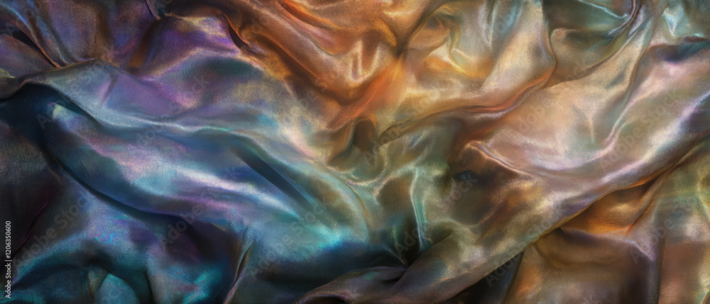 Poster iridescent silk texture with shifting colors creating a shimmering effect