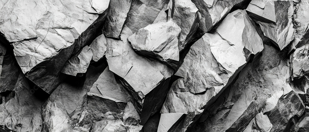 Poster exploring the rough texture of jagged rocks in a natural landscape setting