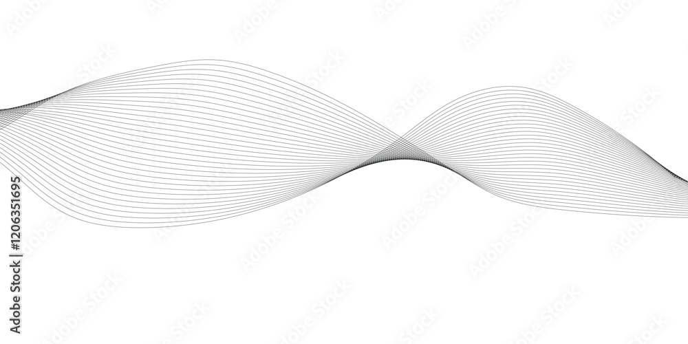 Poster abstract flowing wave curved lines on transparent background. black gradient smooth curve line shape