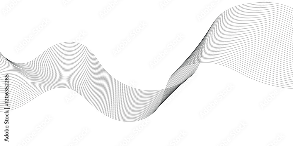 Poster abstract flowing wave curved lines on transparent background. black gradient smooth curve line shape