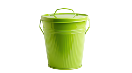 Green trash can, garbage bin single on transparent background
