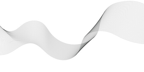 Abstract flowing wave curved lines on transparent background. Black gradient smooth curve line shape background. Design for frequency sound, technology, science, banner	