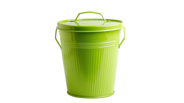 Green trash can, garbage bin single on transparent background
