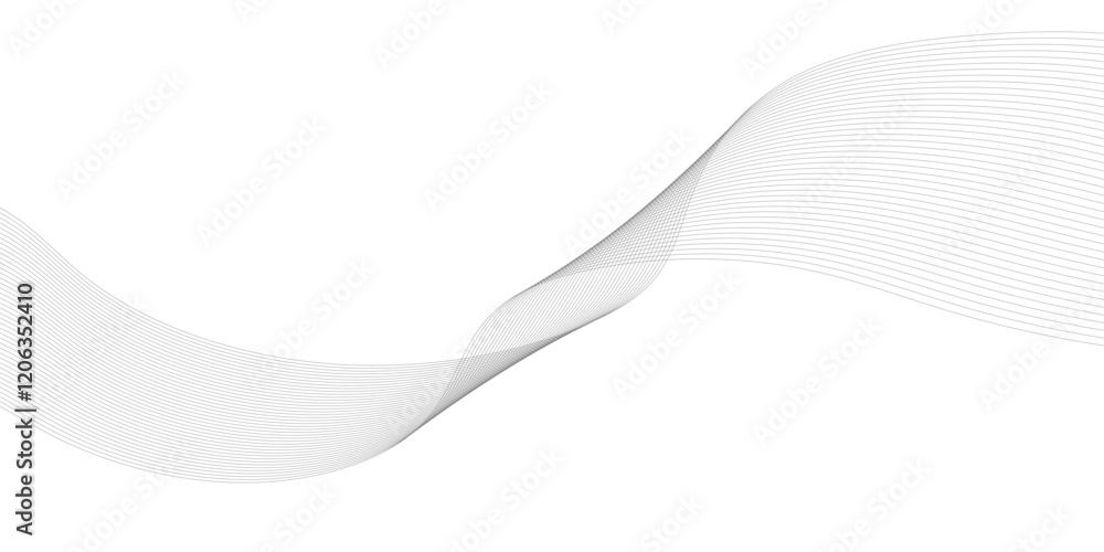 Poster abstract flowing wave curved lines on transparent background. black gradient smooth curve line shape